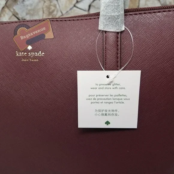 #bagsavenue Penny Greta Court Cherrywood Glitter Maroon Glitter Tote Kate Spade - Picture 9 of 14